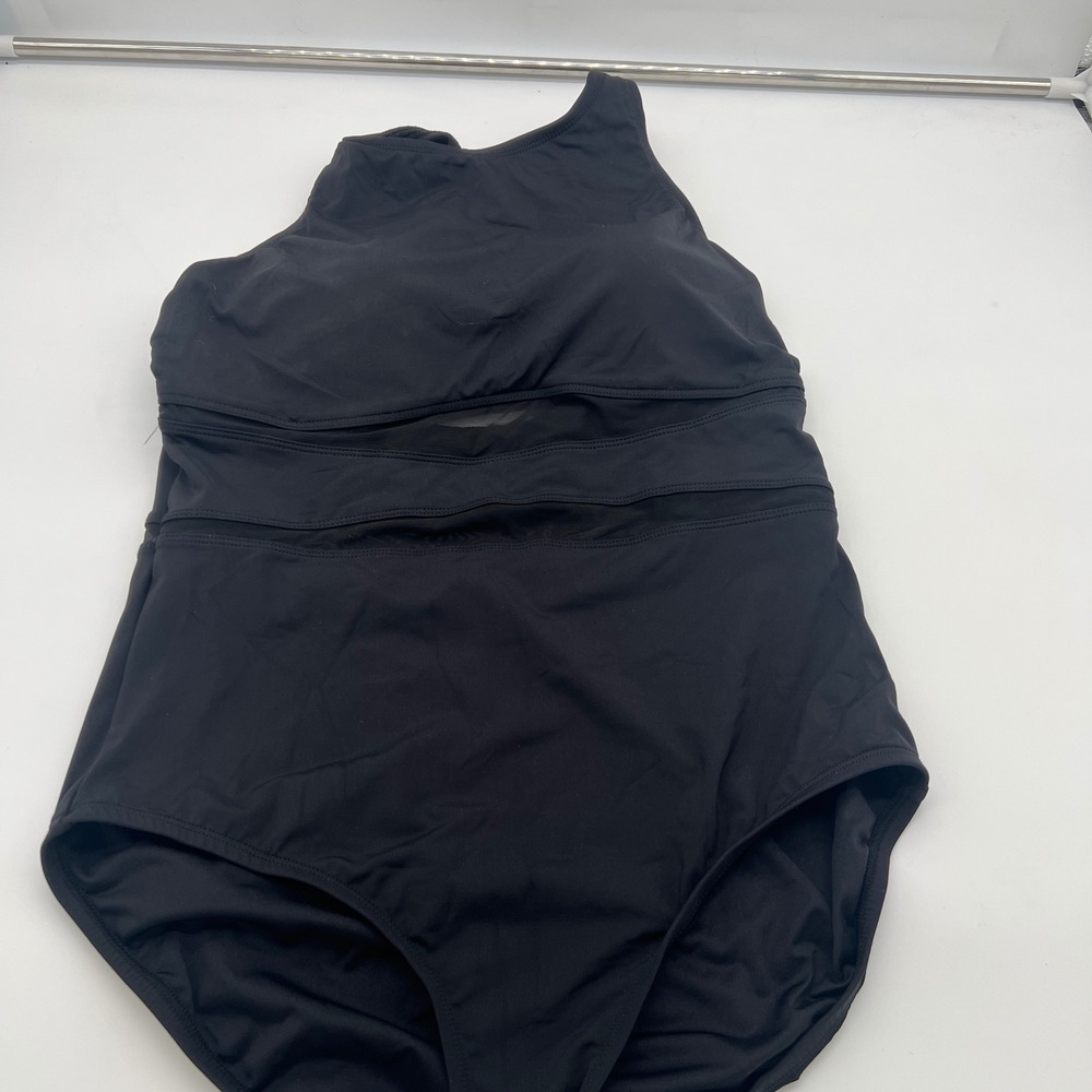 Lands End Womens Black High Neck Mesh Insert One Piece Swimsuit Size M 1725